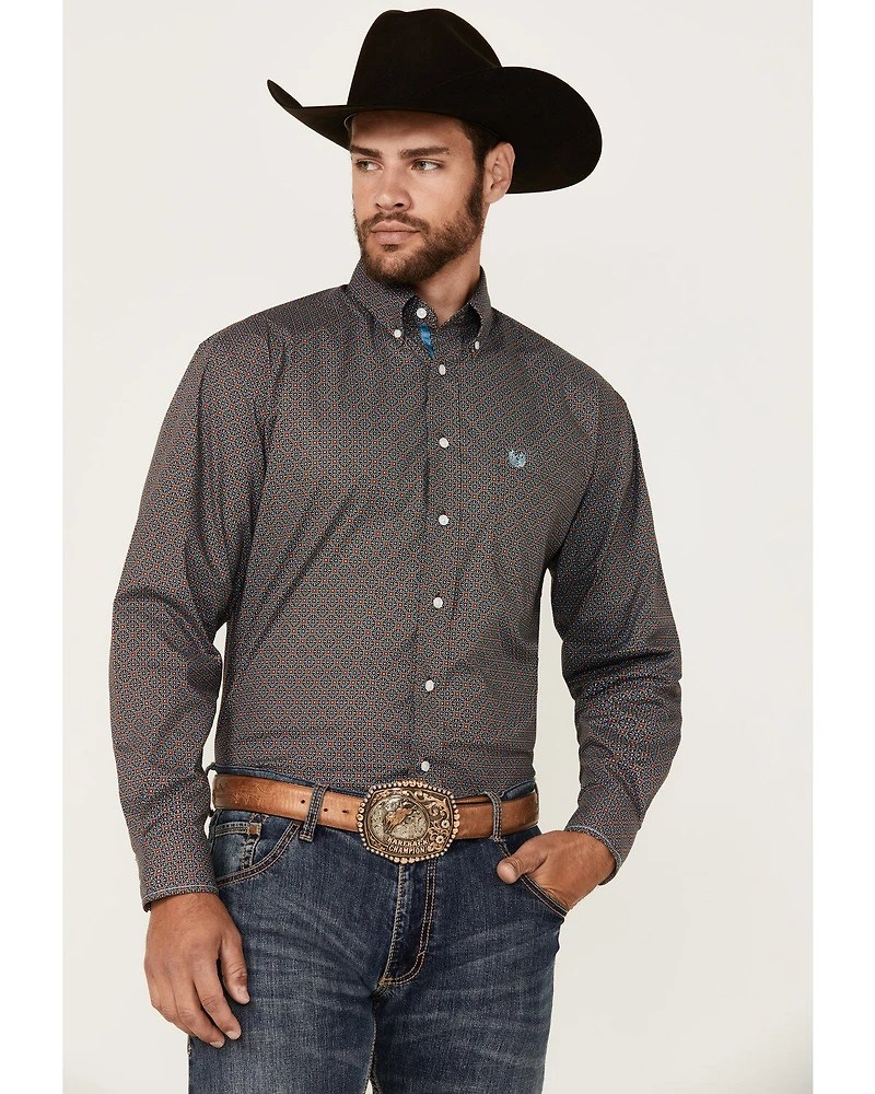 Rough Stock by Panhandle Men's Geo Print Long Sleeve Button-Down Stretch Western Shirt