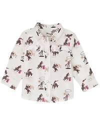 Wrangler Toddler Girls' Rodeo Print Long Sleeve Pearl Snap Western Shirt
