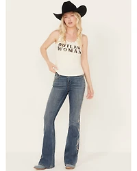 Idyllwind Women's Onslow Medium Wash Gypsy High Rise Embellished Stretch Flare Jeans