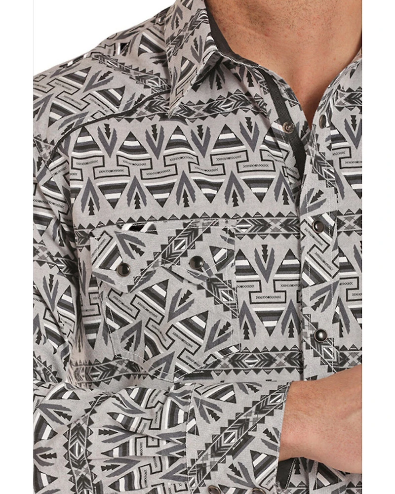 Rock & Roll Denim Men's Southwestern Chambray Print Long Sleeve Western Shirt