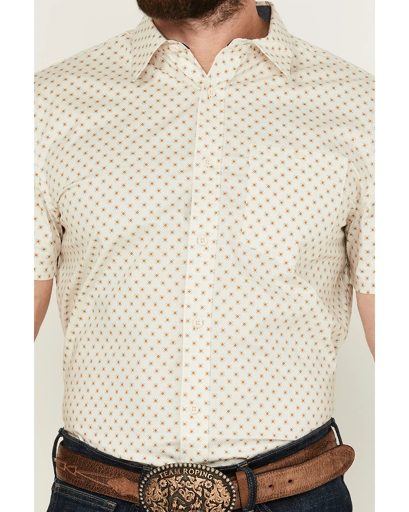 RANK 45® Men's Westamp Geo Print Short Sleeve Button-Down Performance Stretch Western Shirt