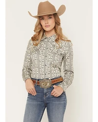 Shyanne Women's Paisley Wallpaper Print Long Sleeve Snap Stretch Western Shirt