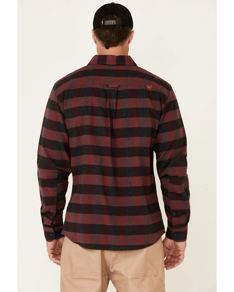 Hawx Men's Dark Red Harris Stretch Plaid Flannel Long Sleeve Button Down Work Shirt