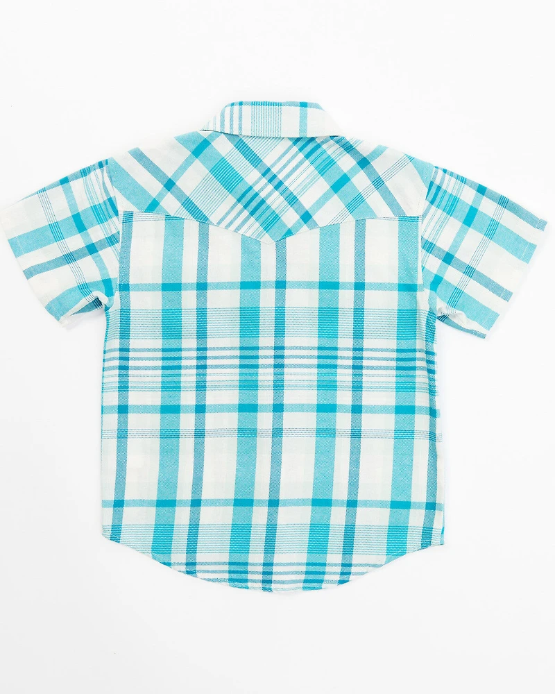Shyanne Toddler Girls' Embroidered Plaid Print Short Sleeve Western Pearl Snap Shirt