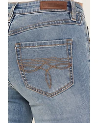 Rock & Roll Denim Women's Medium Wash Mid Rise Distressed Bootcut Stretch Jeans