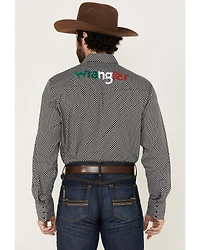 Wrangler Men's Mexico Logo Embroidered Geo Print Long Sleeve Snap Western Shirt