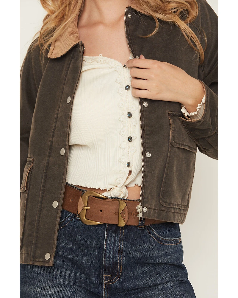 Stoosh Women's Acid Wash Snap Barn Jacket
