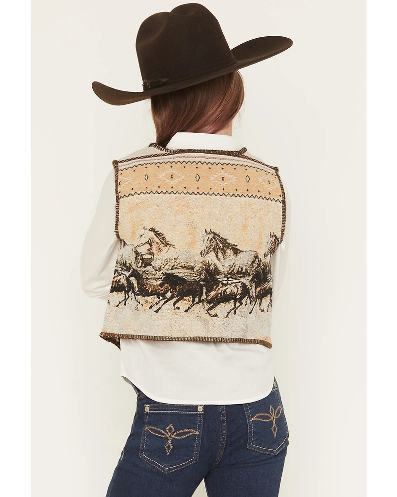 Fornia Girls' Horse Print Tapestry Vest
