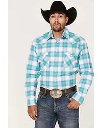 Rough Stock By Panhandle Men's Stretch Ombre Plaid Long Sleeve Pearl Snap Western Shirt