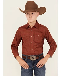 Wrangler Boys' Checkered Print Long Sleeve Snap Stretch Western Shirt