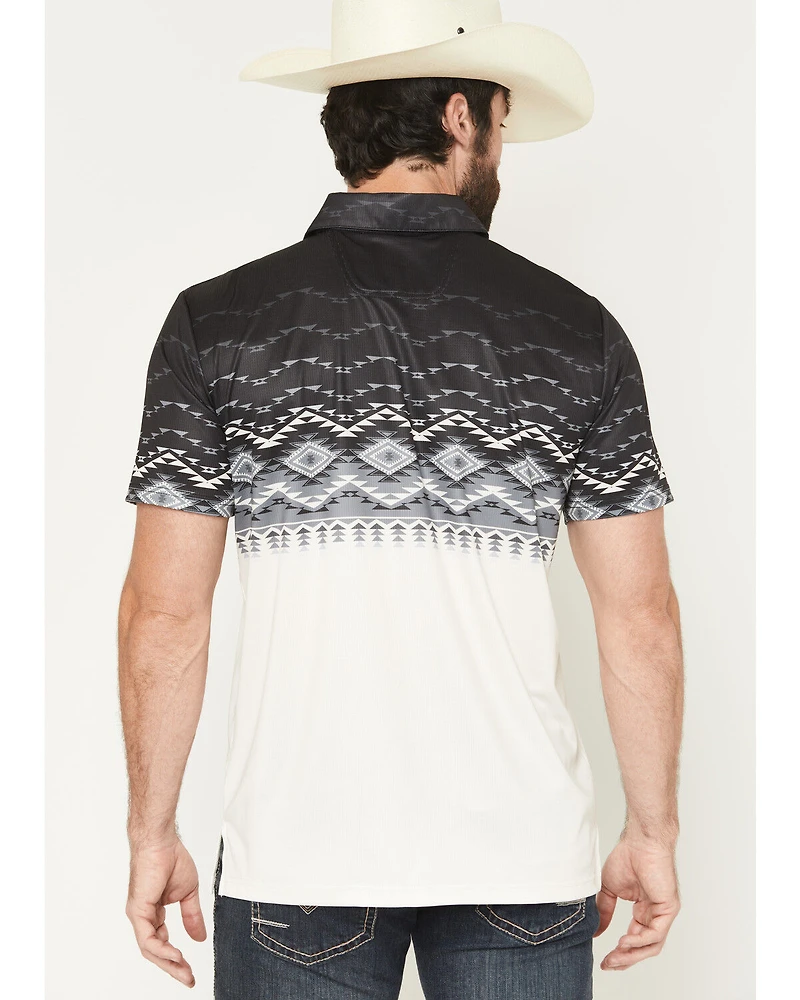 Rock & Roll Denim Men's Southwestern Border Print Button-Down Stretch Polo