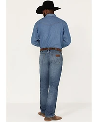 Wrangler Retro Men's Faded Indigo Medium Wash Stretch Slim Straight Premium Green Jeans