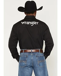 Wrangler Men's Solid Logo Long Sleeve Snap Western Shirt
