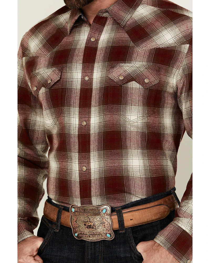Moonshine Spirit Men's Vino Plaid Print Long Sleeve Snap Western Shirt