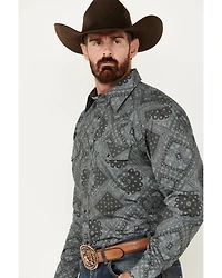 Cowboy Hardware Men's Bandana Print Long Sleeve Snap Western Shirt
