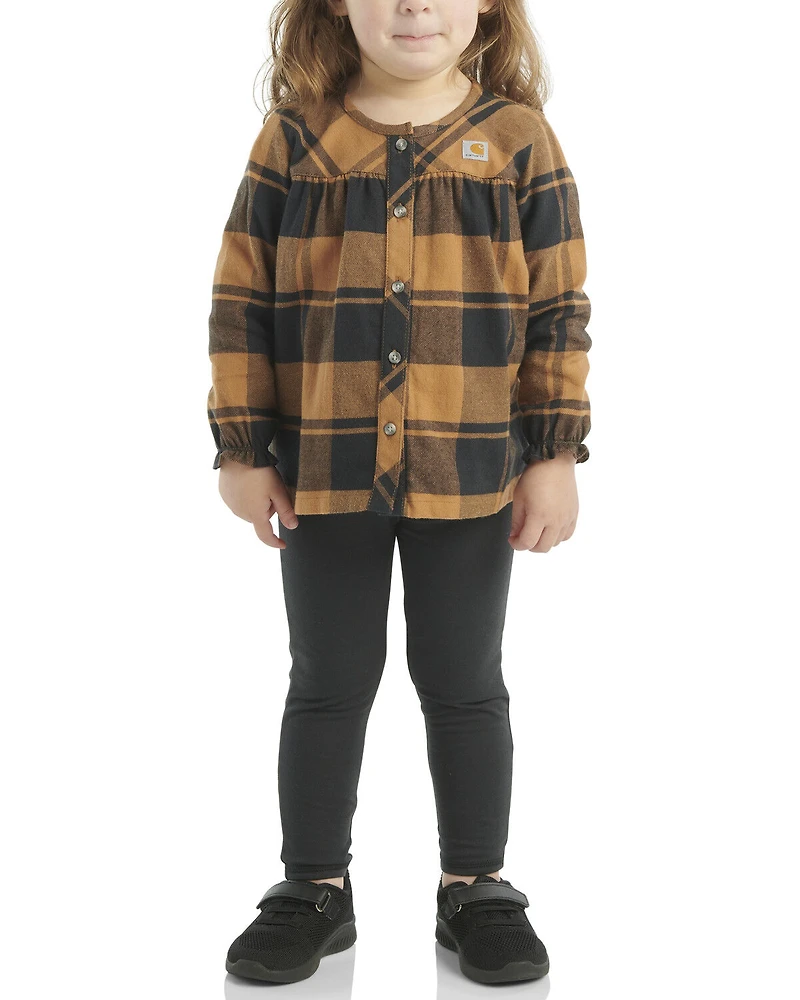 Carhartt Toddler Girls' Plaid Print Long Sleeve Button-Down Shirt And Leggings Set - 2 Piece