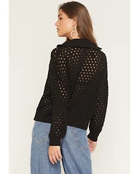 Elan Women's Crochet Half Zip Long Sleeve Sweater