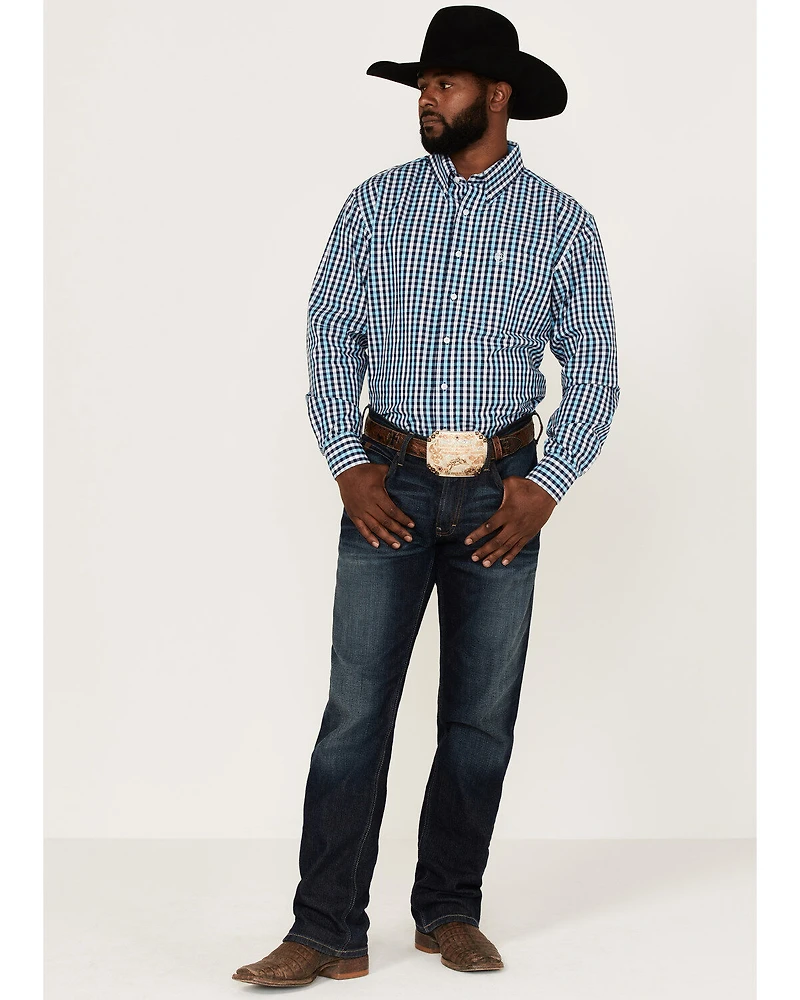 Panhandle Select Men's Check Plaid Print Long Sleeve Button Down Western Shirt
