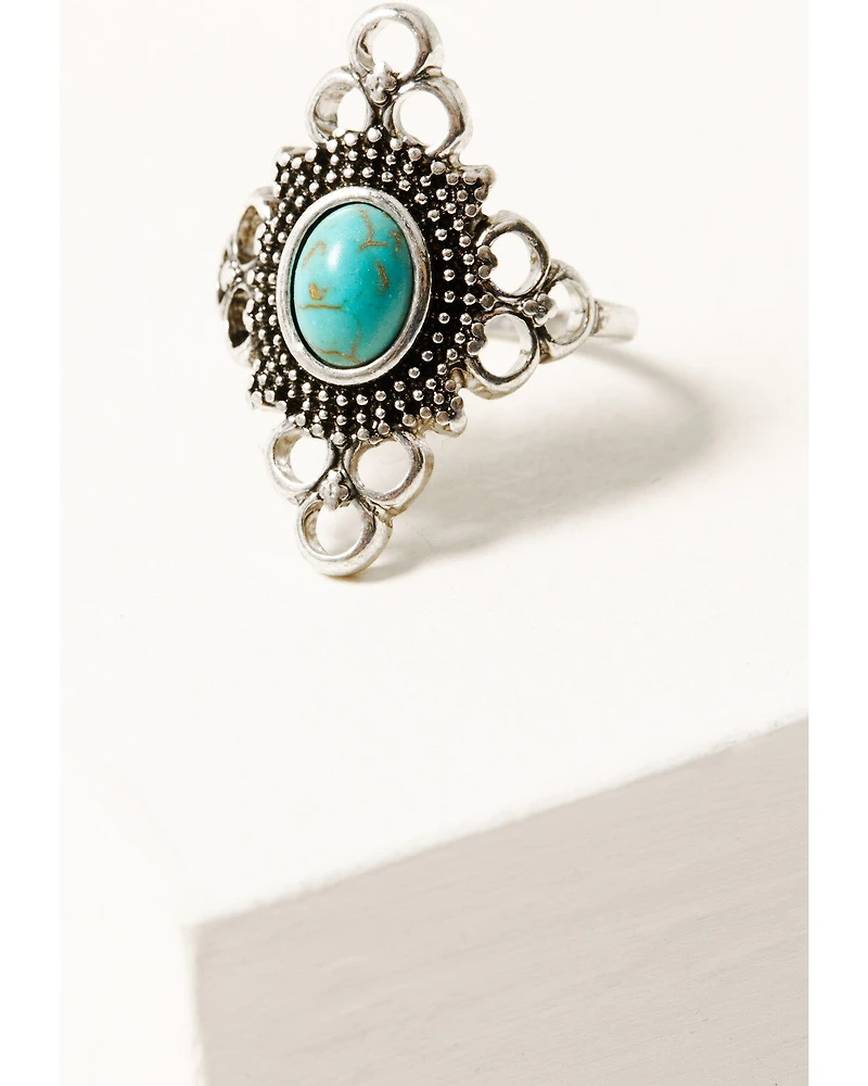 Shyanne Women's 4-piece Turquoise & Silver Beaded Wood Ring Set