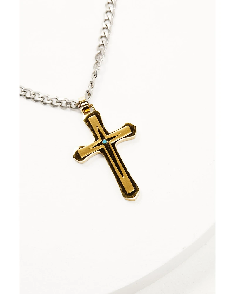 Cody James Men's Gold Cross Turquoise Inlay Necklace