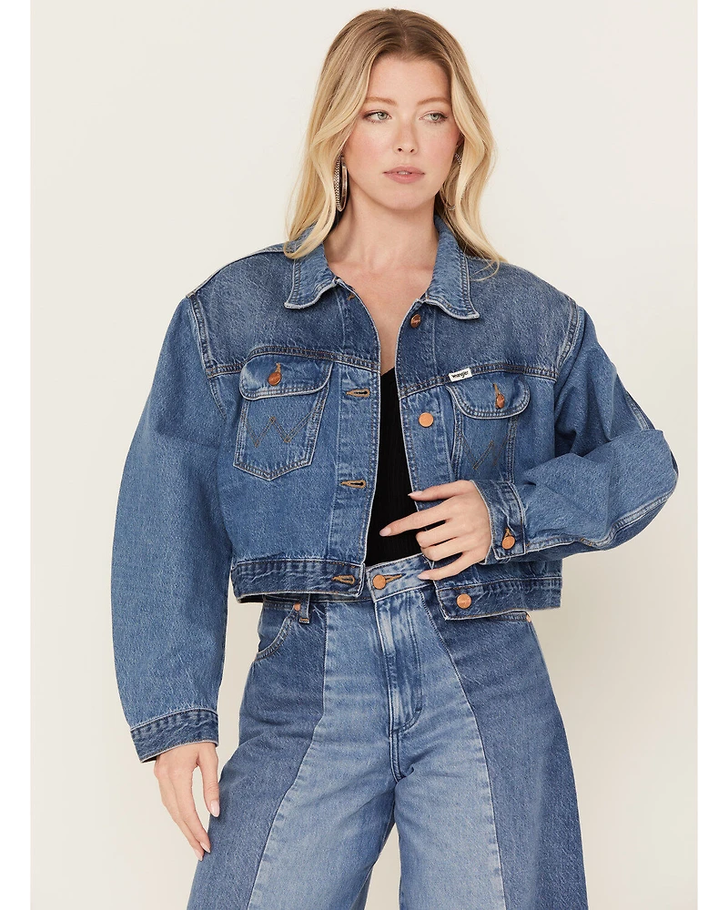 Wrangler Women's Medium Wash Cowboy Cropped Denim Jacket
