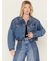 Wrangler Women's Medium Wash Cowboy Cropped Denim Jacket