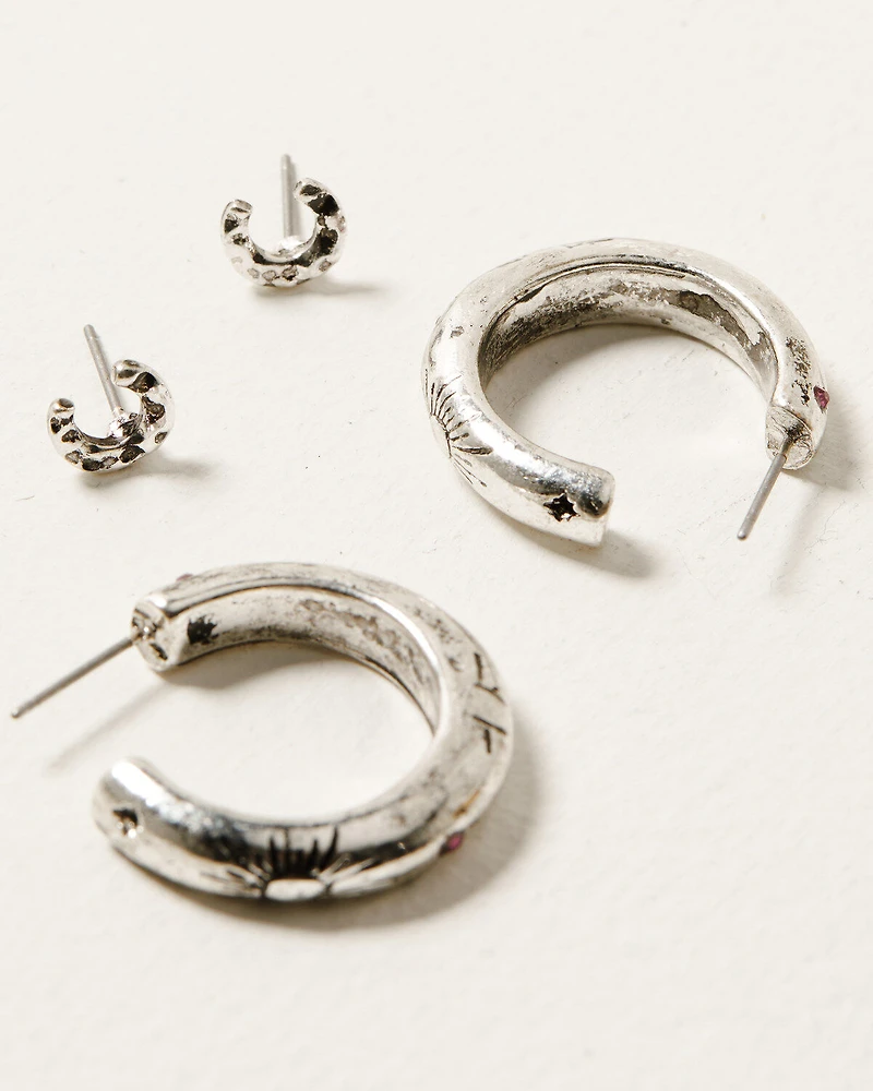 Shyanne Women's Bull Horn And Hoop Earring Set