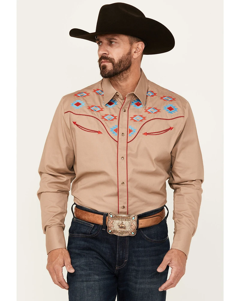Rodeo Clothing Men's Embroidered Yoke Long Sleeve Snap Western Shirt
