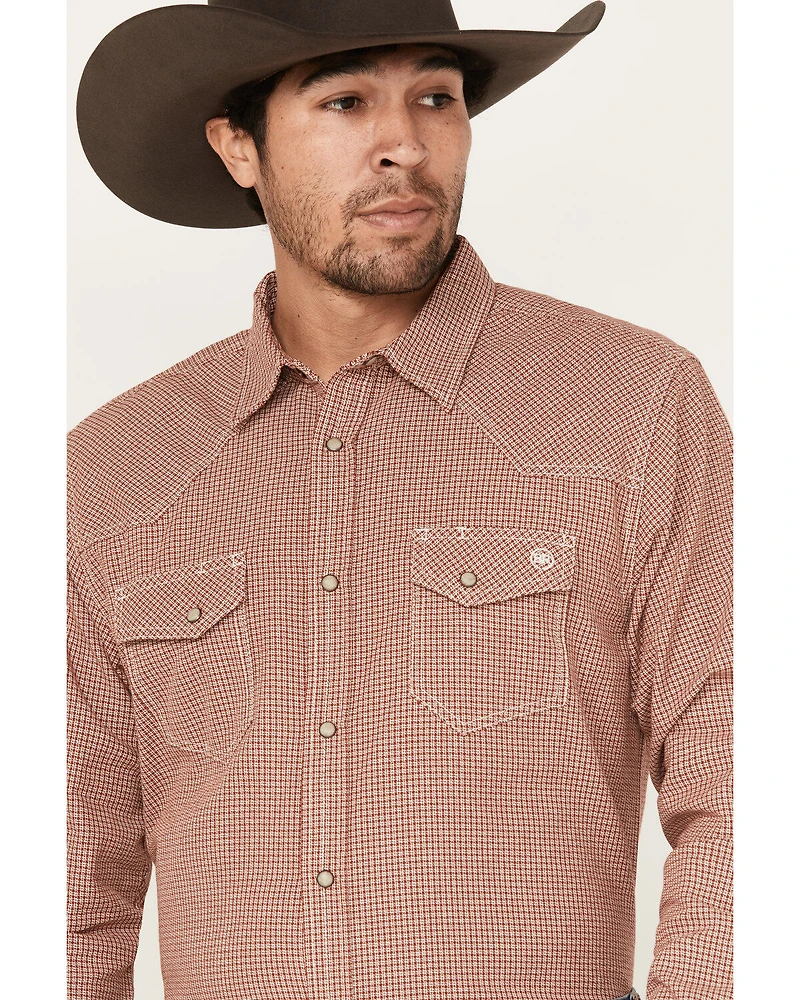 Blue Ranchwear Men's Plaid Print Long Sleeve Western Pearl Snap Shirt