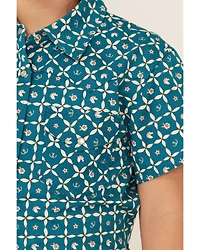 RANK 45® Girls' Floral Horse Print Short Sleeve Pearl Snap Rodeo Shirt