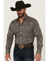 Rough Stock by Panhandle Men's Paisley Print Long Sleeve Pearl Snap Stretch Western Shirt