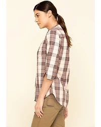 Carhartt Women's Plaid Print Relaxed Fit Midweight 3/4 Sleeve Button-Down Work Shirt