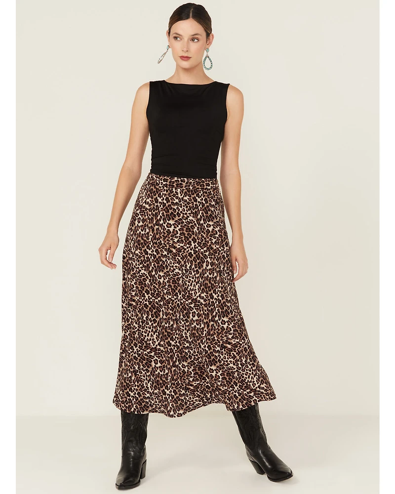 Originality Women's Leopard Print Midi Skirt