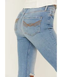 Idyllwind Women's High Risin' Roadtrip Wash Stretch Distressed Knee Flare Jeans