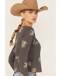 Cleo + Wolf Women's Calvin Floral Embroidered Long Sleeve Thermal Shirt