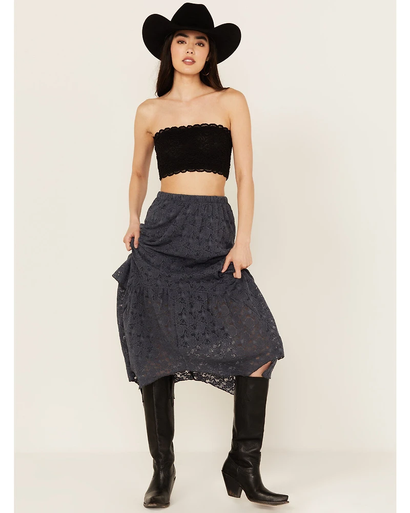 Originality Women's Handkerchief Hem Lace Midi Skirt