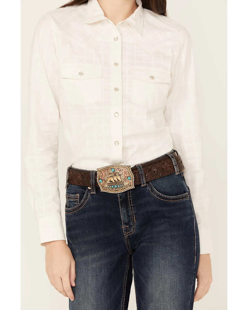 RANK 45® Women's Textured Long Sleeve Pearl Snap Western Riding Shirt