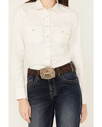 RANK 45® Women's Textured Long Sleeve Pearl Snap Western Riding Shirt