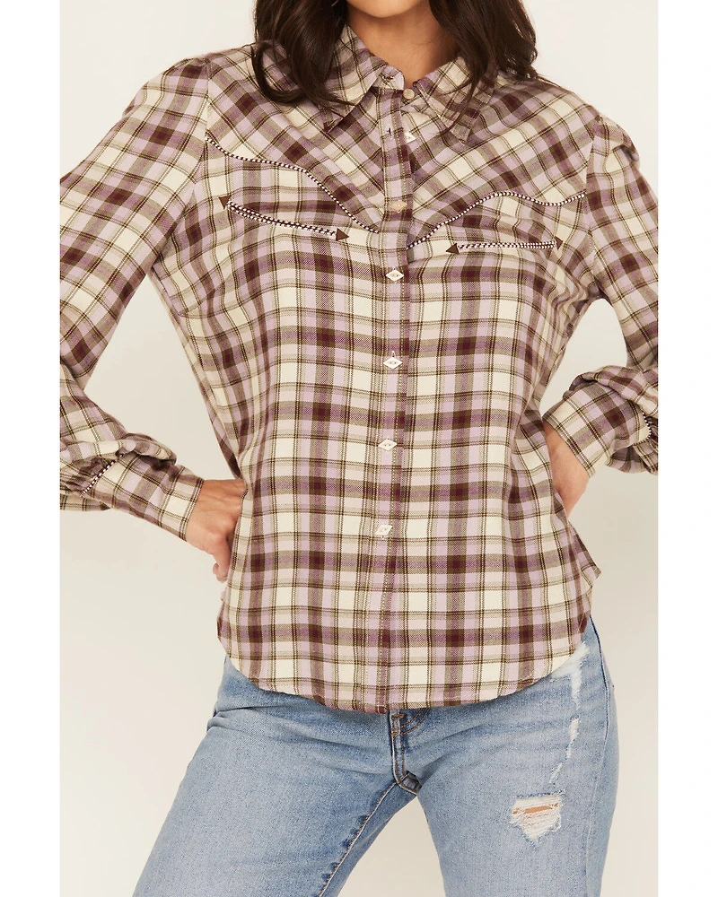 Shyanne Women's Plaid Print Long Sleeve Button-Down Western Shirt