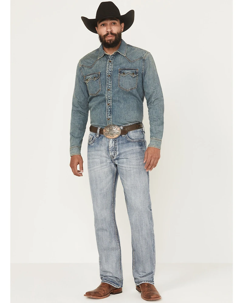 Rock & Roll Denim Men's Light Wash Double Barrel Relaxed Straight Jeans