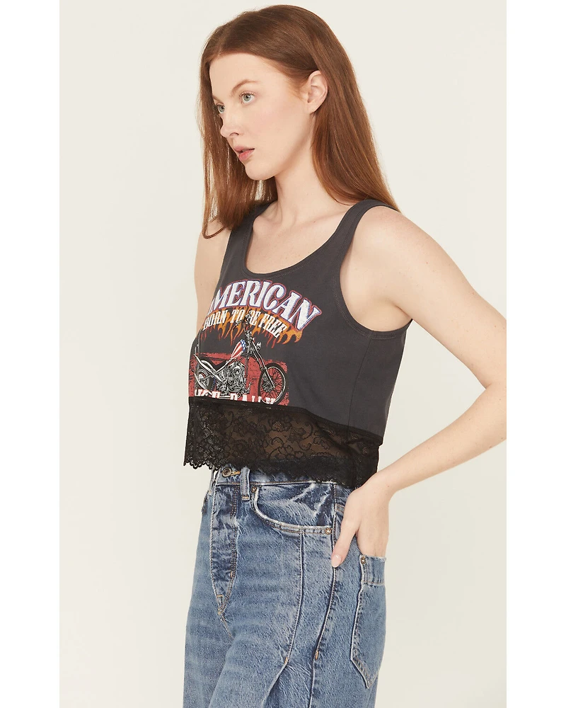 Blended Women's Moto Lace Sleeveless Cropped Tank Top