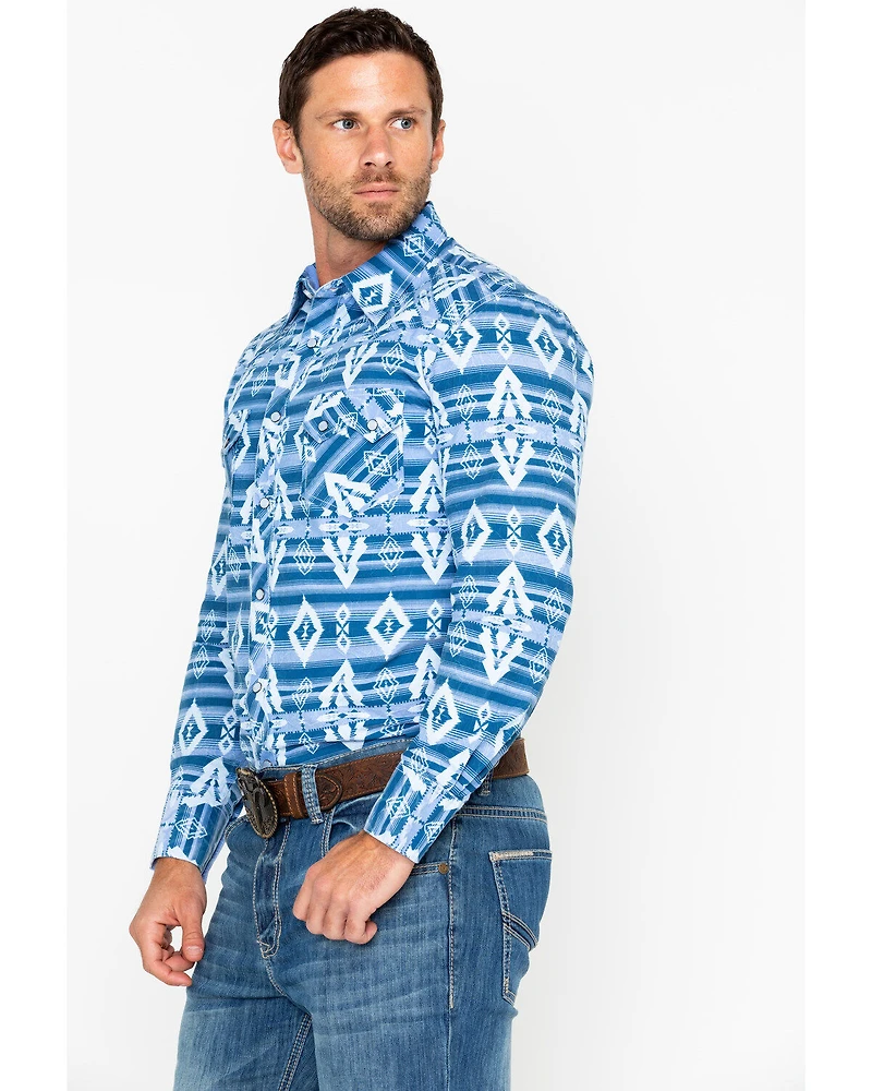 Rock & Roll Denim Men's Striped Southwestern Print Long Sleeve Pearl Snap Western Shirt