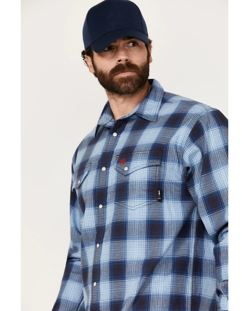 Ariat Men's FR Bighorn Plaid Print Long Sleeve Snap Work Shirt