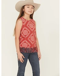 Rock & Roll Denim Girls' Bandana Print Fringe Tank Top