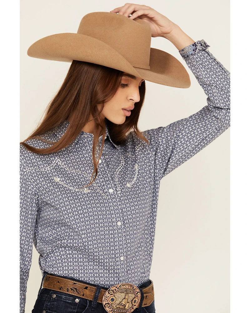 Panhandle Women's Geo Print Long Sleeve Snap Stretch Western Shirt