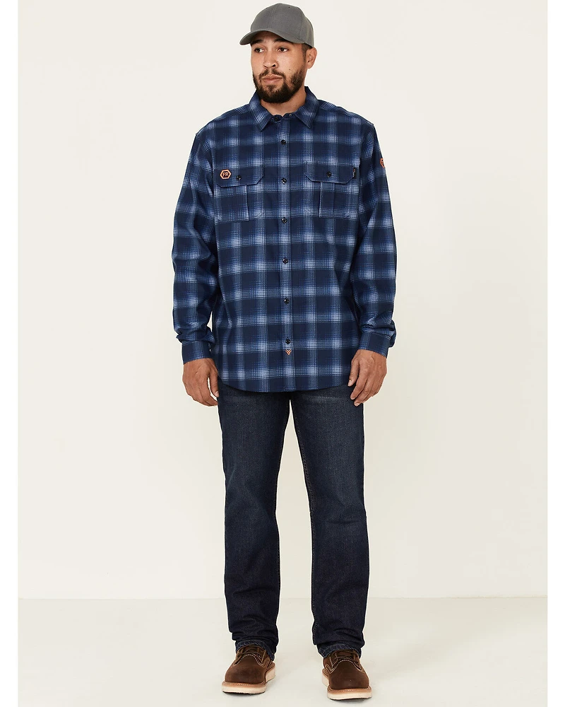 Hawx Men's FR Plaid Print Long Sleeve Button-Down Work Shirt