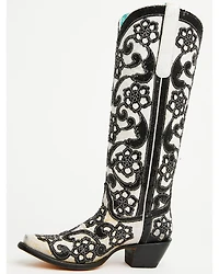 Corral Women's Floral Overlay Sequin Tall Western Boots - Snip Toe