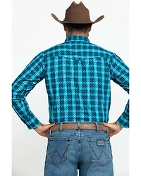 Wrangler Silver Edition Men's Teal Checotah Geo Print Long Sleeve Western Shirt