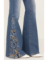 Driftwood Women's Medium Wash High Rise Flare Paisley Hem Jeans