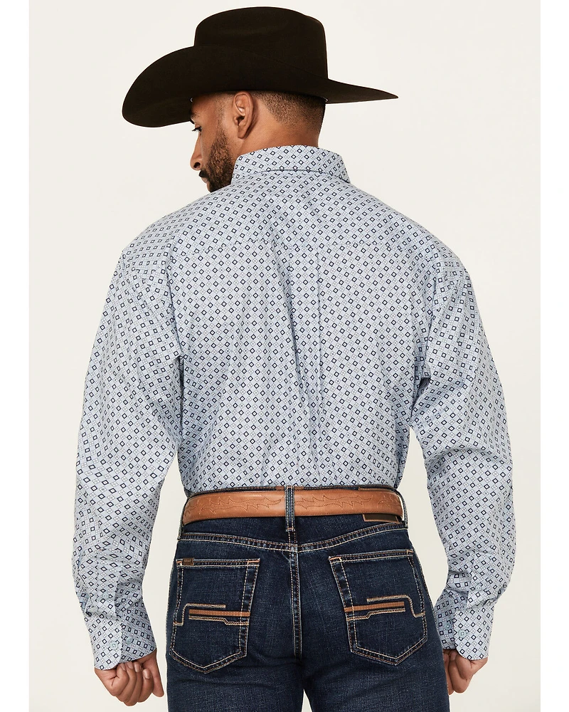 George Strait by Wrangler Men's Geo Print Long Sleeve Button-Down Stretch Western Shirt